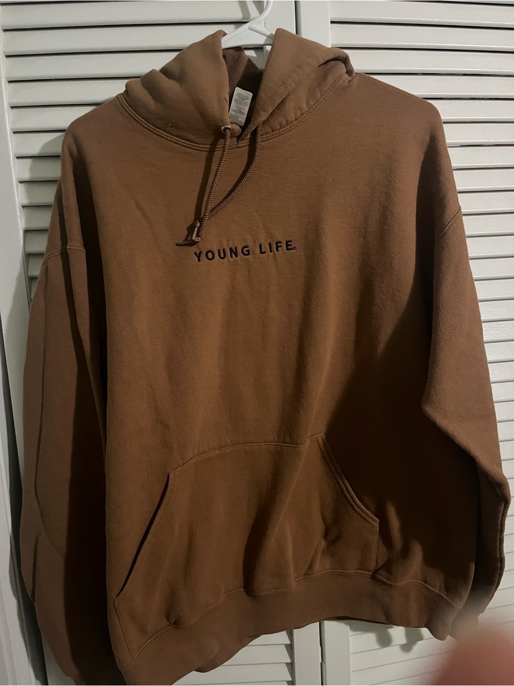 Jerzees Brown Crewneck Hoodie with 'Young Life' Embroidery Large